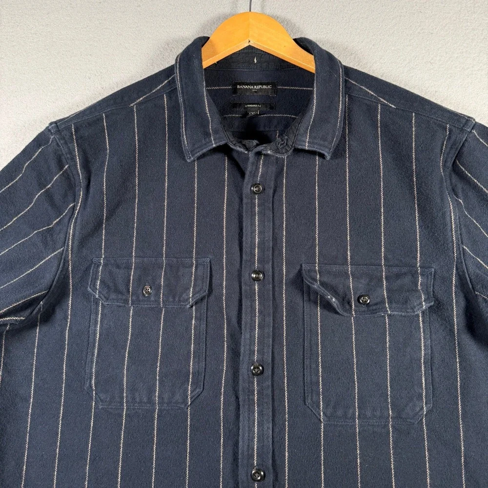 Banana Republic Mens XXL Navy Blue Pinstripe Cotton Button Down Shirt 505082-00